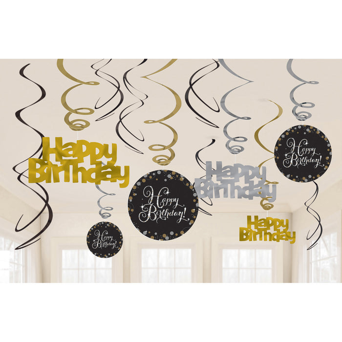 Hangdecoratie Swirl Happy Birthday Sparkling Celebration goud/zilver