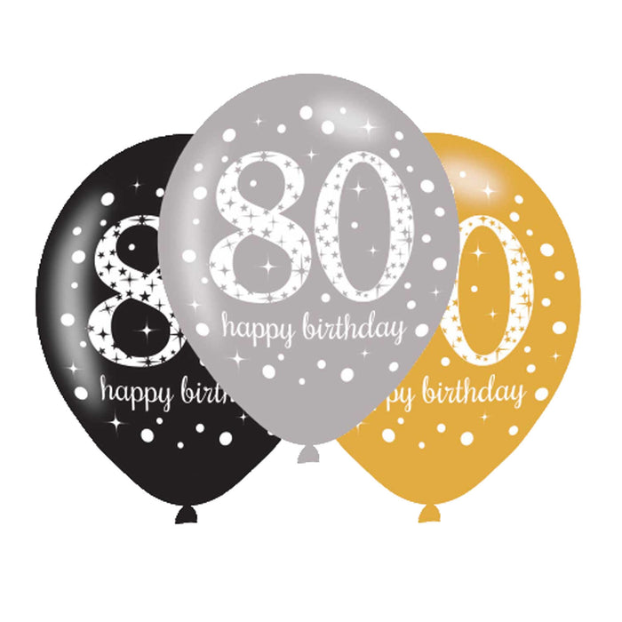 Latex ballonnen 80 jaar Sparkling Celebration goud/zilver