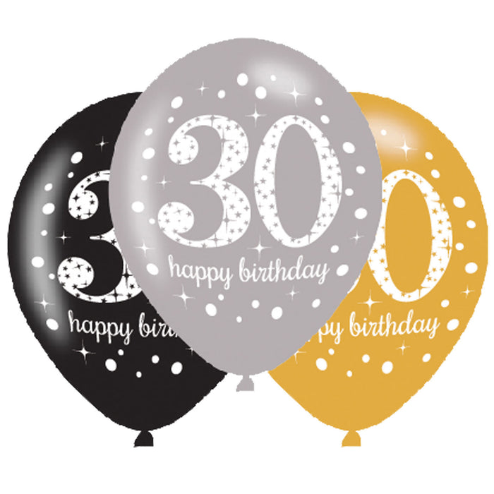 Latex ballonnen 30 jaar Sparkling Celebration goud/zilver