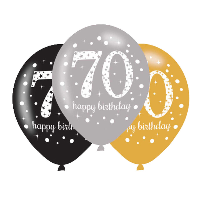 Latex ballonnen 70 jaar Sparkling Celebration goud/zilver