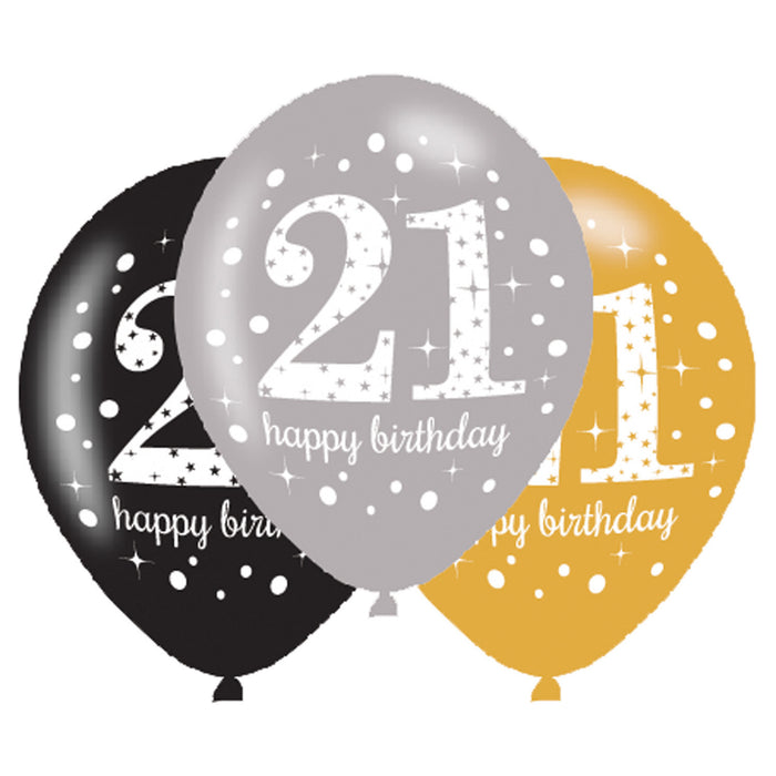Latex ballonnen 21 jaar Sparkling Celebration goud/zilver