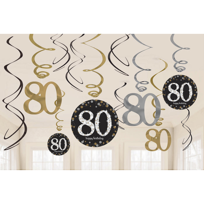 Hangdecoratie Swirl 80 jaar Sparkling Celebration goud/zilver