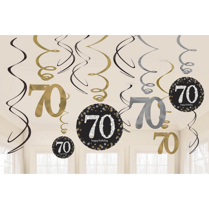 Hangdecoratie Swirl 70 jaar Sparkling Celebration goud/zilver