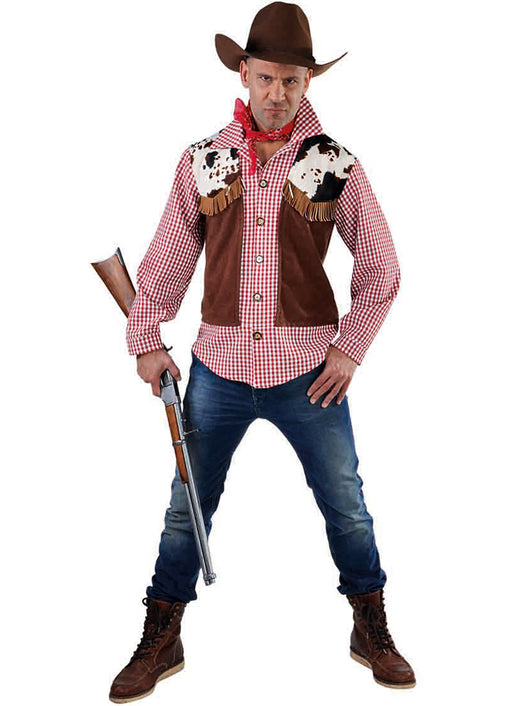 Cowboy kostuum voor heren, westernoutfit met franjevest, hoed en halsdoek voor carnaval en themafeesten, denim danskostuumset voor volwassenen Cowboy kostuum voor heren, westernoutfit met franjevest, hoed en halsdoek voor carnaval en themafeesten, denim danskostuumset voor volwassenen