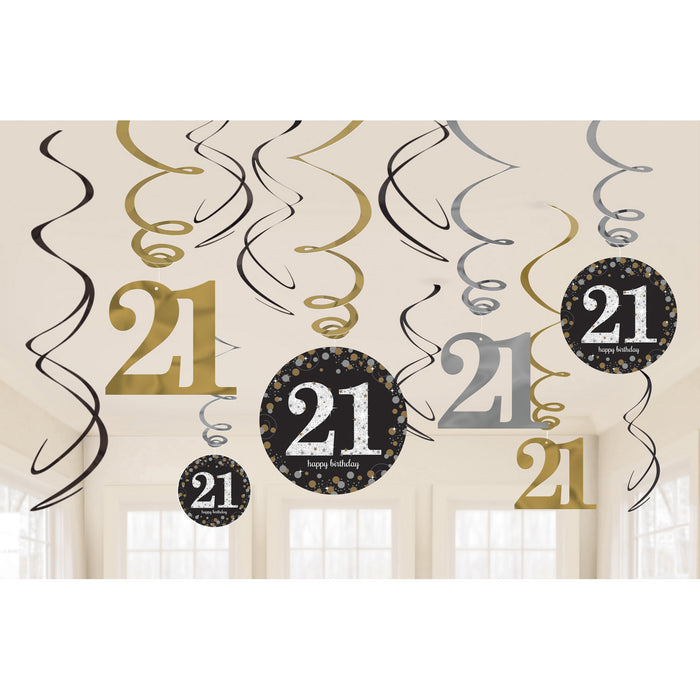 Hangdecoratie Swirl 21 jaar Sparkling Celebration goud/zilver