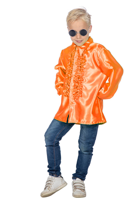 Ruchesblouse satijn voor kinderen - neon-oranje