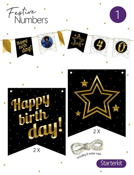 Festive numbers starter kit "Happy Birthday" 4 stuks + lijn