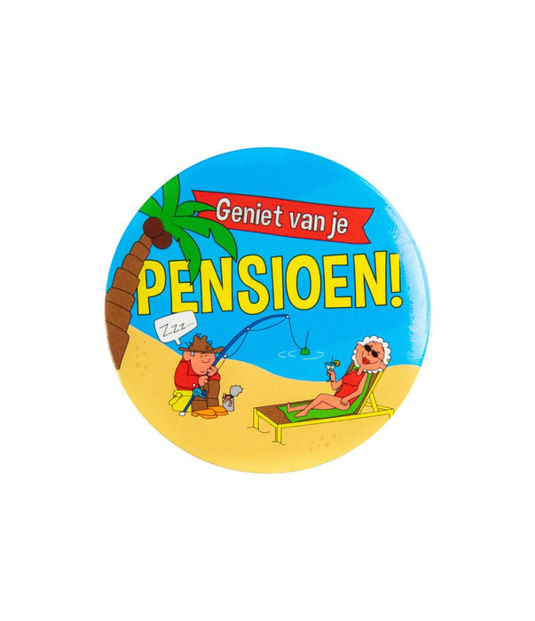 Button klein Pensioen cartoon