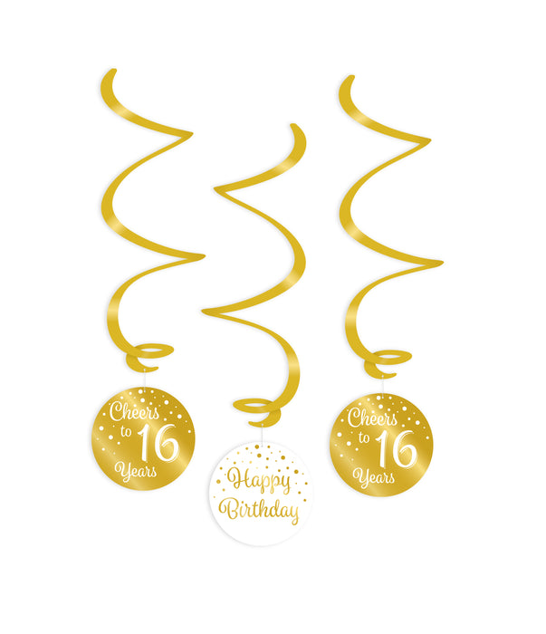 Swirl Decoratie Cheers to 16 years goud/wit