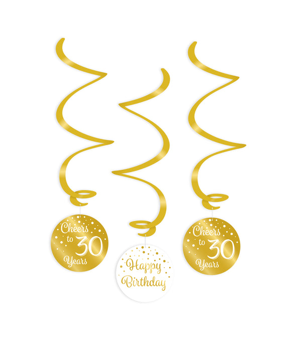 Swirl Decoratie Cheers to 30 years goud/wit