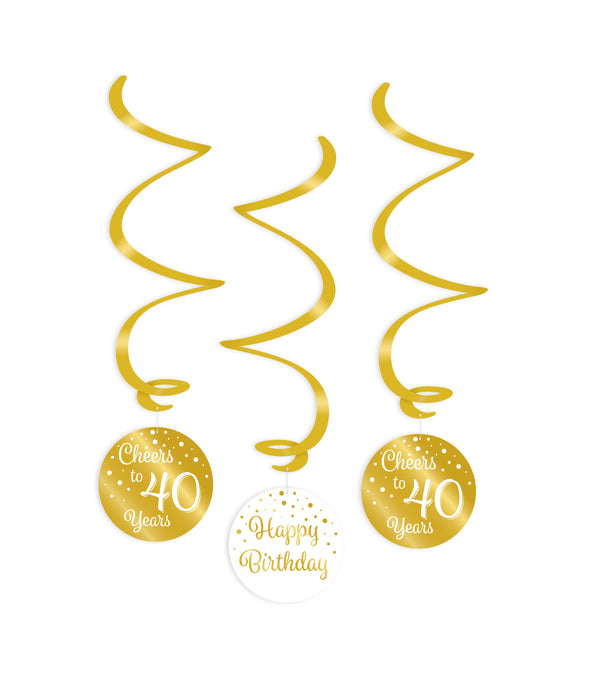 Swirl Decoratie Cheers to 40 years goud/wit