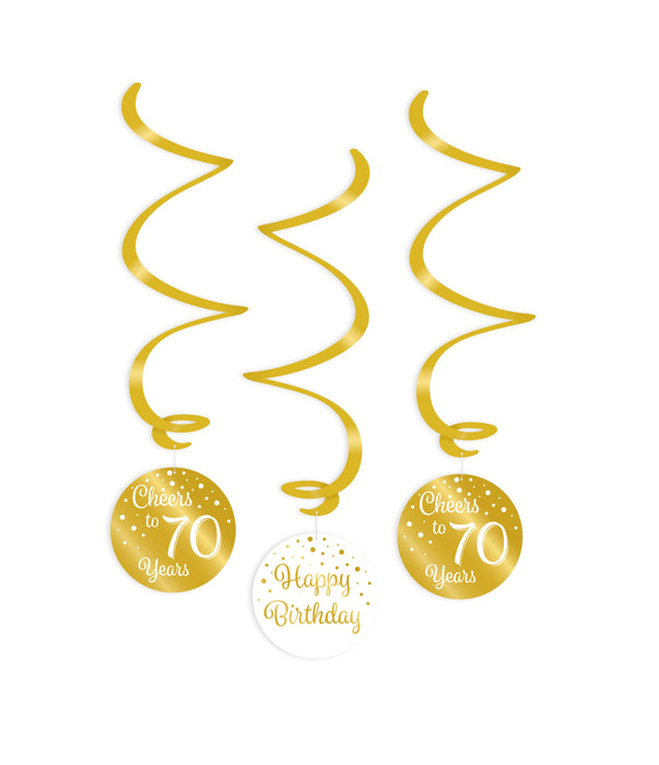 Swirl Decoratie Cheers to 70 years goud/wit
