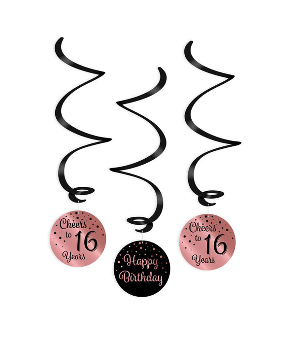 Swirl Decoratie Cheers to 16 years rosé/zwart