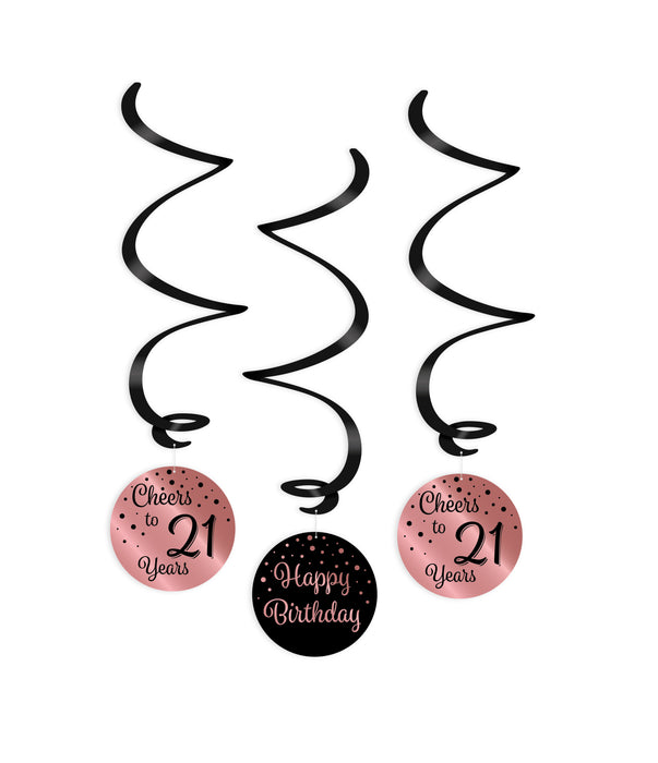 Swirl Decoratie Cheers to 21 years rosé/zwart
