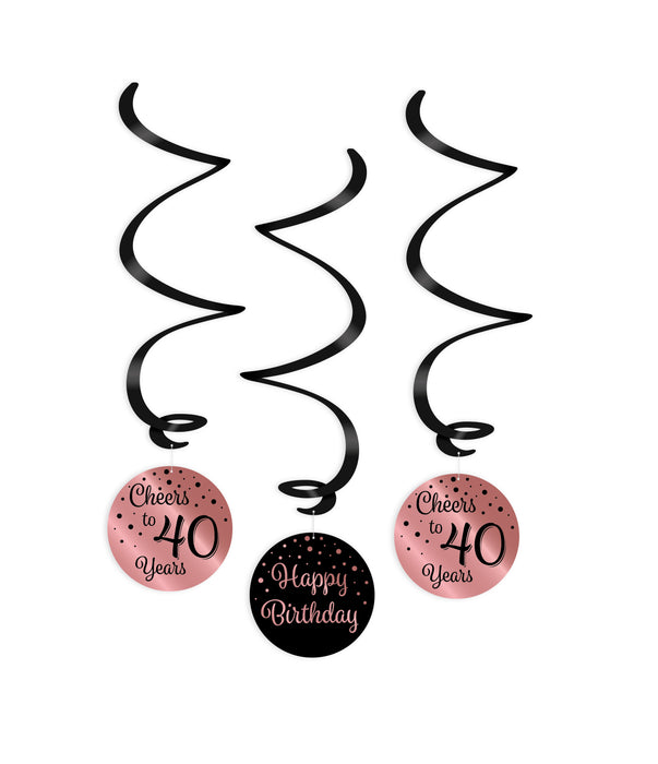 Swirl Decoratie Cheers to 40 years rosé/zwart