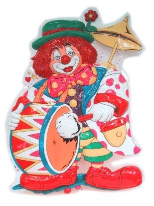 Clownsdeco clown met trom 55x40cm