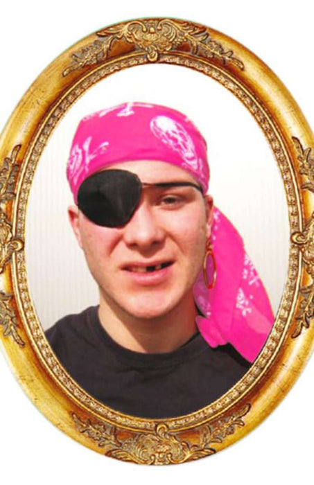 Piraten hoofddoek roze met opdruk 70x70 cm