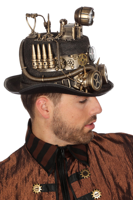 Steampunk hoed luxe met mijnlamp