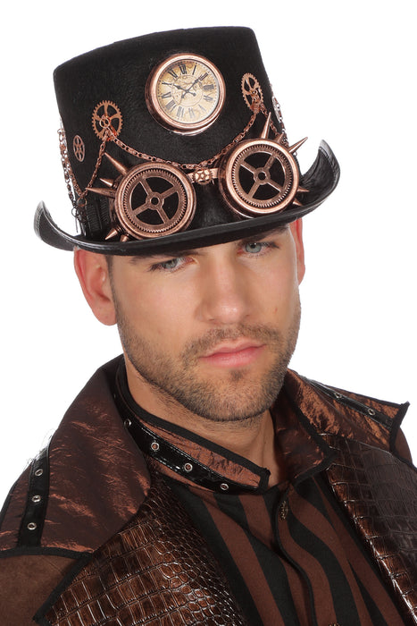 Steampunk hoed met bril en ketting