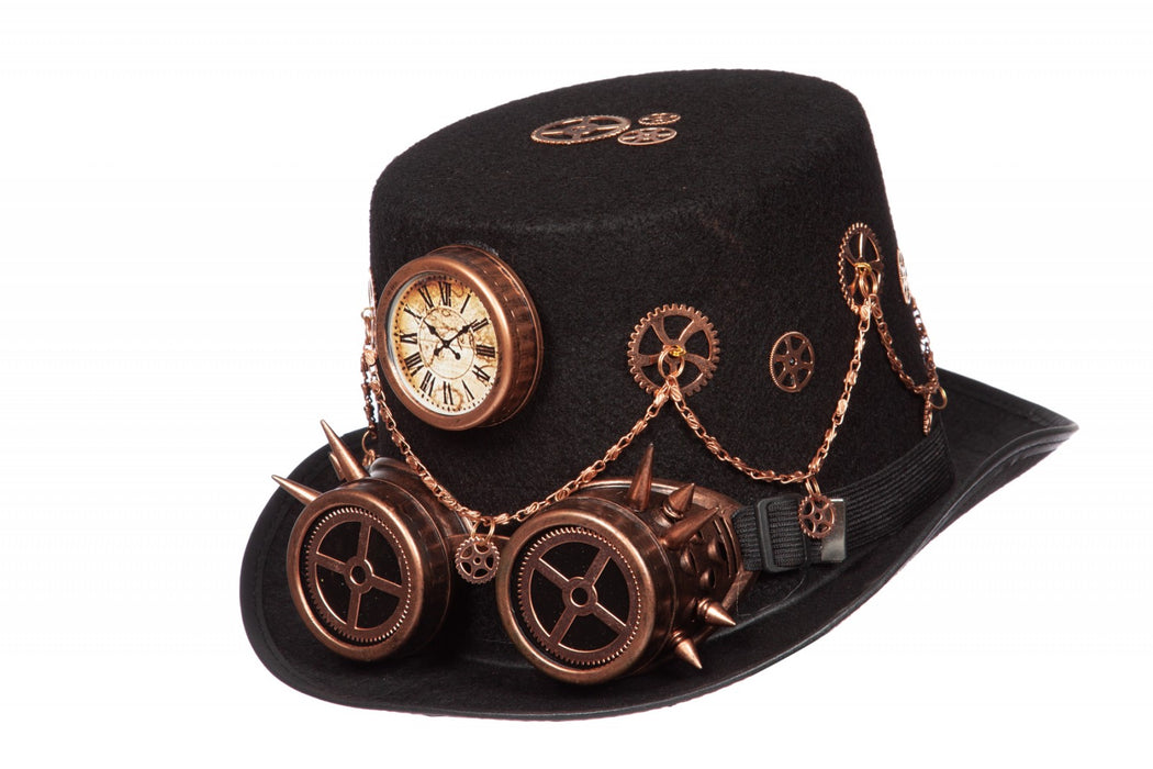 Steampunk hoed met bril en ketting