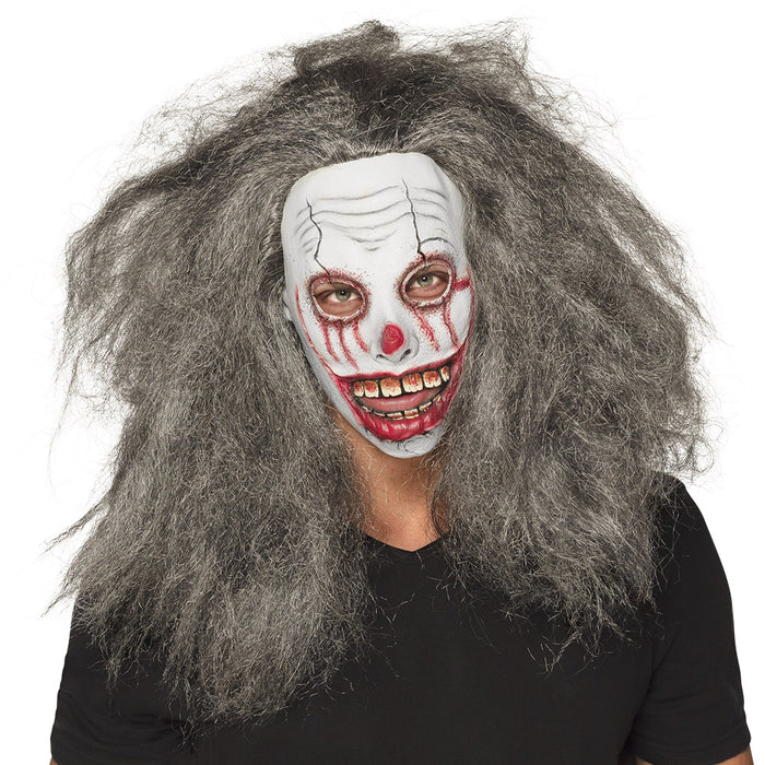 Latex hoofdmasker zombie clown met haar