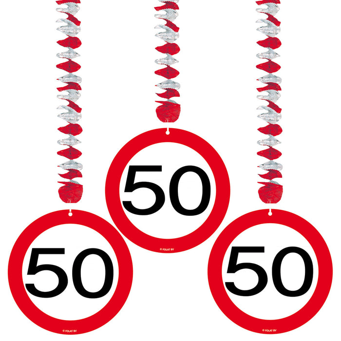 Hangdecoratie verkeersbord 50 jaar - 3 stuks