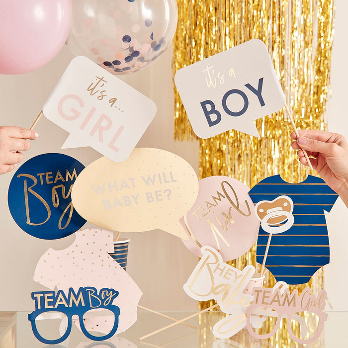 Photo props met stickers Navy & Pink 10st