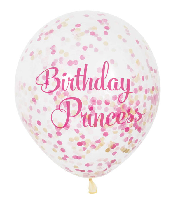 Ballonnen ''Birthday Prinses'' met roze confetti - 6 stuks