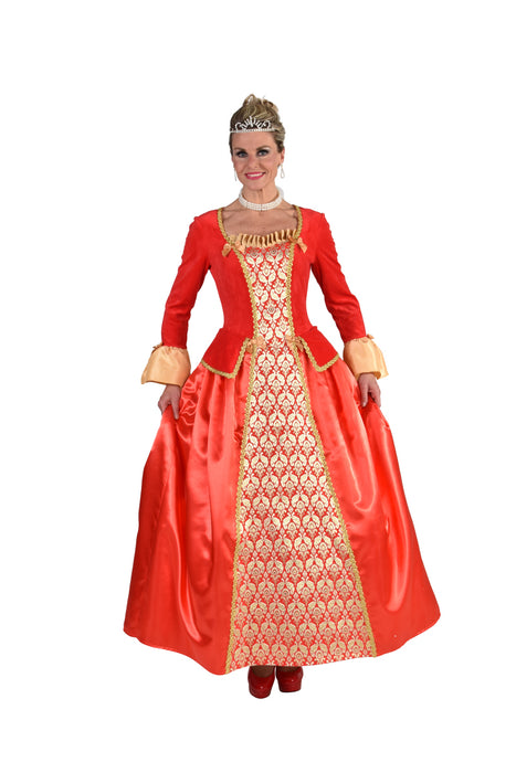 Luxe Markiezin Kostuum voor Dames - rood/goud