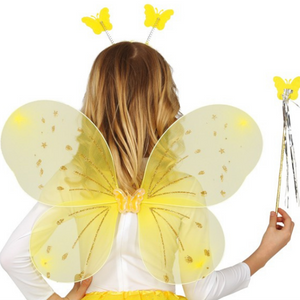 Accessoires set geel met vleugels, tiara en toverstaf