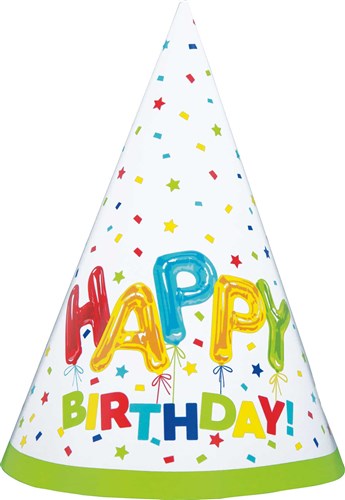 Hoedjes Happy Balloon Birthday 8st